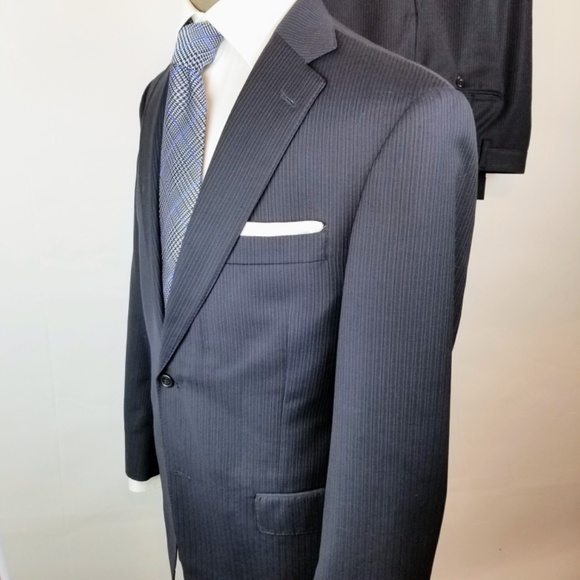HART SCHAFFNER MARX- 40R 36X29 Mens 2 Piece Suit Dark Navy Blue With Stripes - Picture 3 of 16